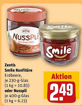 Zentis Smile Konfitüre Erdbeere, je 230-g-Glas oder Nusspli, je 400-g-Glas