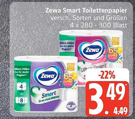 Zewa Smart Toilettenpapier versch. Sorten und Größen 4 x 280 - 300 Blatt