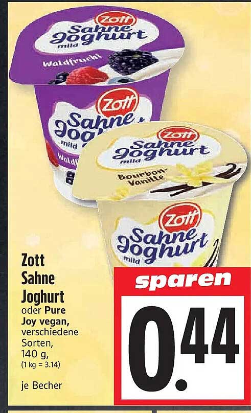 Zott Sahne Joghurt oder Pure Joy vegan, verschiedene Sorten, 140 g