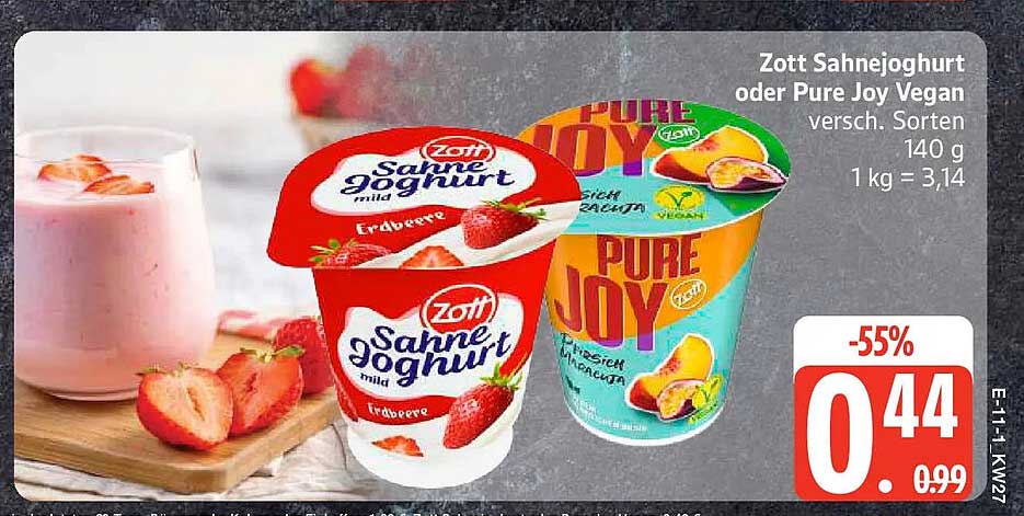 Zott Sahnejoghurt oder Pure Joy Vegan versch. Sorten