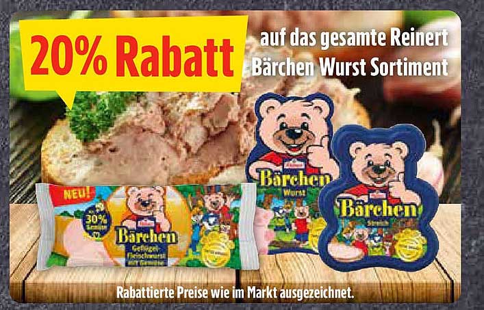 20% Rabatt auf das gesamte Reinert Bärchen Wurst Sortiment