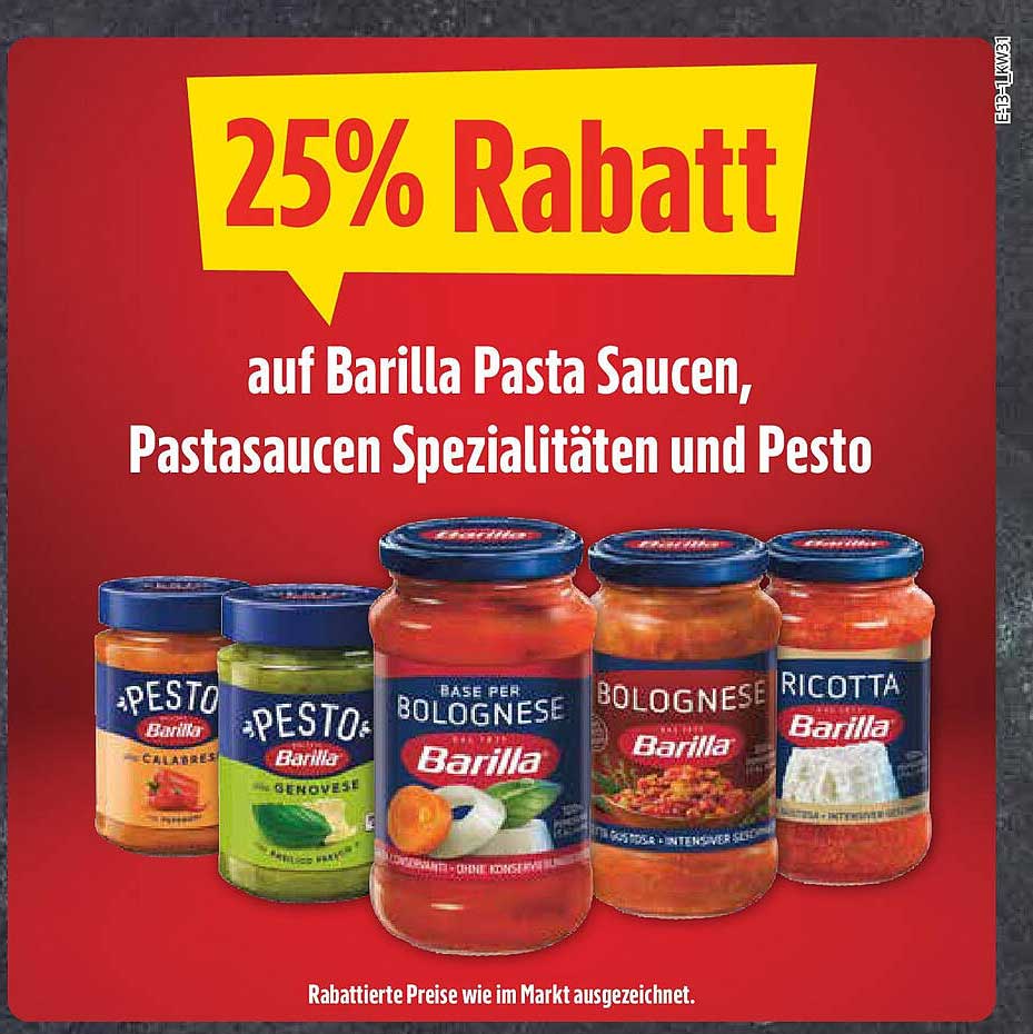 25% Rabatt auf Barilla Pasta Saucen, Pastasaucen Spezialitäten und Pesto