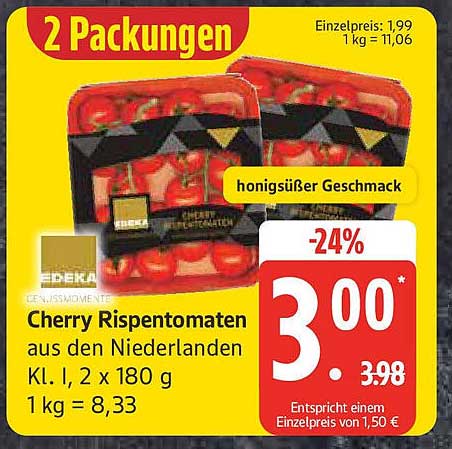 Cherry Rispentomaten aus den Niederlanden, 2 Pakungen