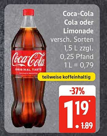Coca-Cola Cola oder Limonade 1,5 L