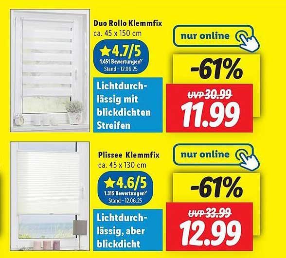 Duo Rollo Klemmfix und Plissee Klemmfix