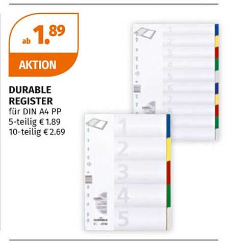 DURABLE REGISTER für DIN A4 PP - 5-teilig ab 1,89 € und 10-teilig ab 2,69 €