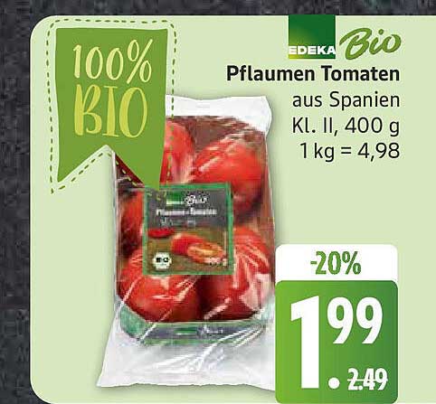 Edeka Bio Pflaumen Tomaten aus Spanien - 400 g