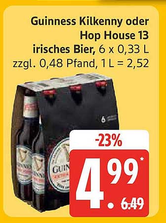 Guinness Kilkenny oder Hop House 13 irisches Bier, 6 x 0,33 L zzgl. 0,48 Pfand