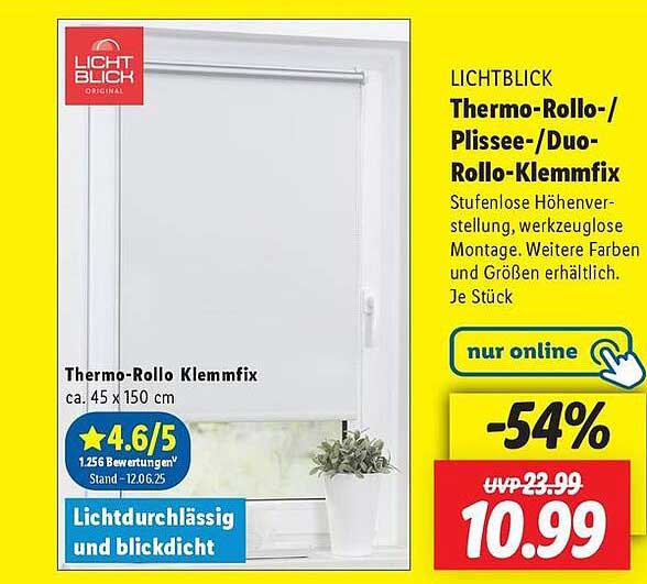 Lichtblick Thermo-Rollo / Plissee / Duo-Rollo-Klemmfix 45 x 150 cm