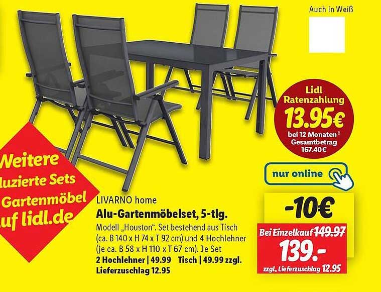 LIVARNO home Alu-Gartenmöbelset, 5-tlg.