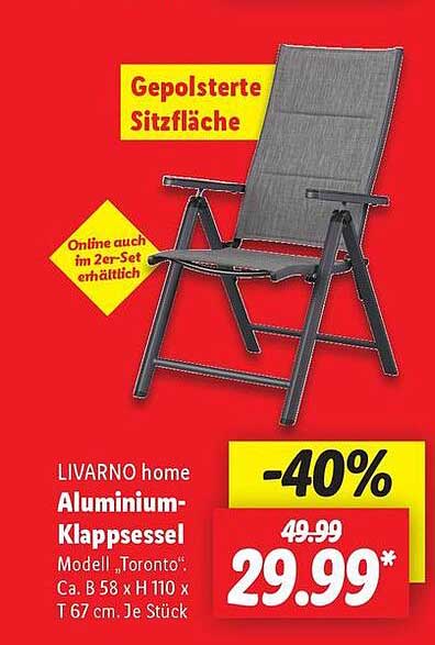 LIVARNO home Aluminium-Klappstuhl Modell „Toronto“ - 40% reduziert!