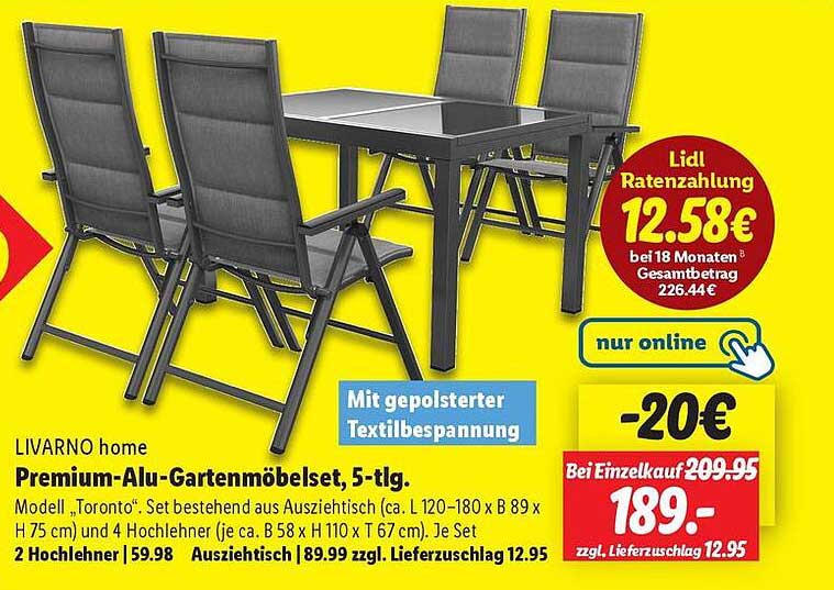 LIVARNO home Premium-Alu-Gartenmöbelset, 5-tlg.