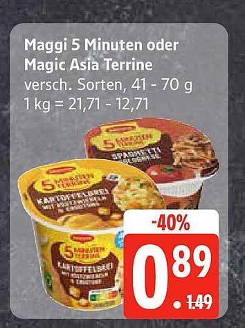 Maggi 5 Minuten oder Magic Asia Terrine, verschiedene Sorten, 41 - 70 g