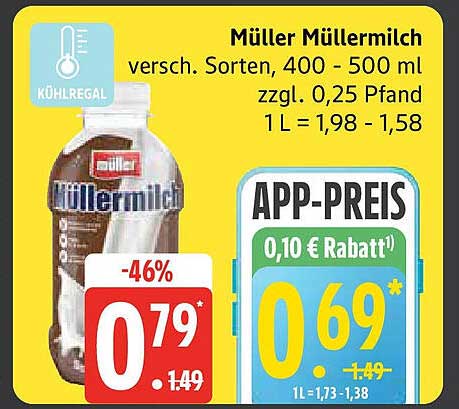Müller Müller Milch, verschiedene Sorten, 400 - 500 ml