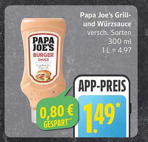 Papa Joe's Grill- und Würzsauce, verschiedene Sorten, 300 ml
