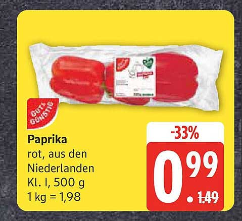 Paprika rot, aus den Niederlanden, Kl. I, 500 g