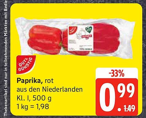 Paprika, rot aus den Niederlanden Kl. I, 500 g