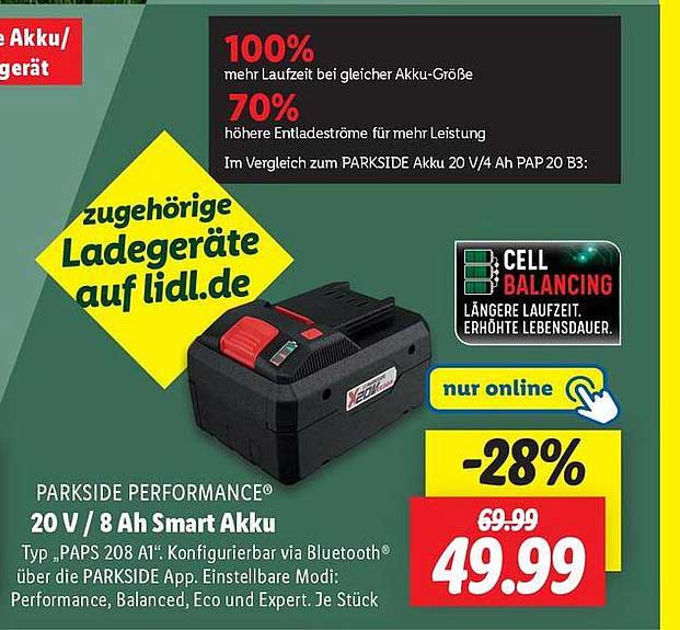 PARKSIDE PERFORMANCE® 20 V / 8 Ah Smart Akku