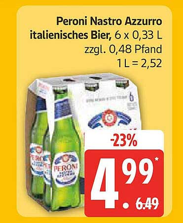 Peroni Nastro Azzurro italienisches Bier, 6 x 0,33 L