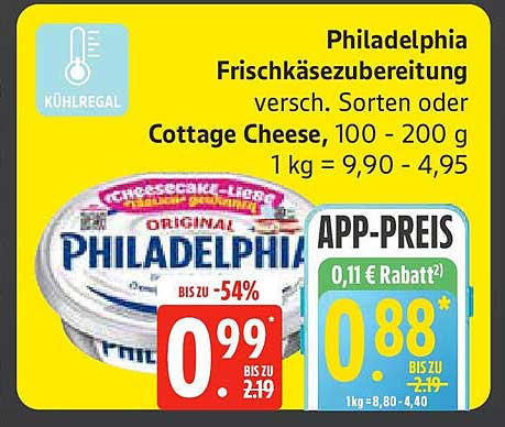 Philadelphia Frischkäsezubereitung oder Cottage Cheese, 100 - 200 g
