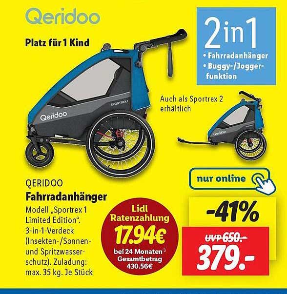 Qeridoo Fahrradanhänger Modell „Sportrex 1 Limited Edition“