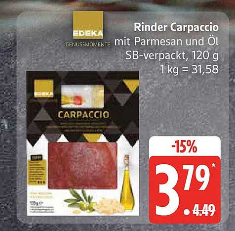 Rinder Carpaccio mit Parmesan und Öl, SB-verpackt, 120 g