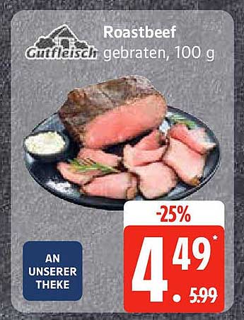 Roastbeef, gebraten, 100 g
