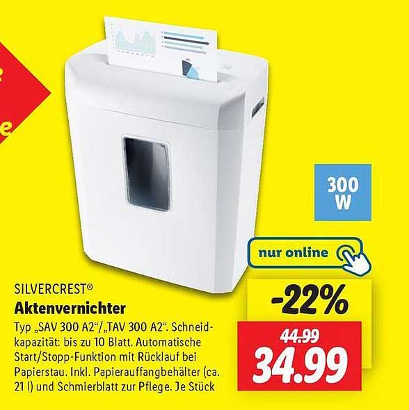 SILVERCREST® Aktenvernichter Typ „SAV 300 A2“/„TAV 300 A2“
