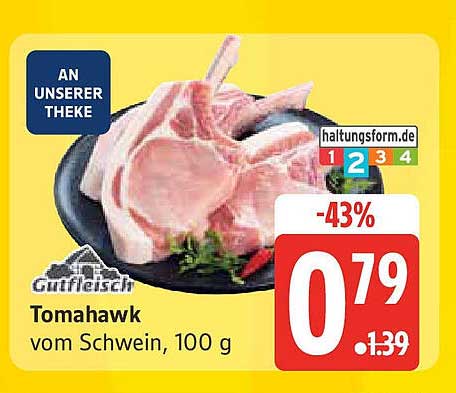 Tomahawk vom Schwein, 100 g