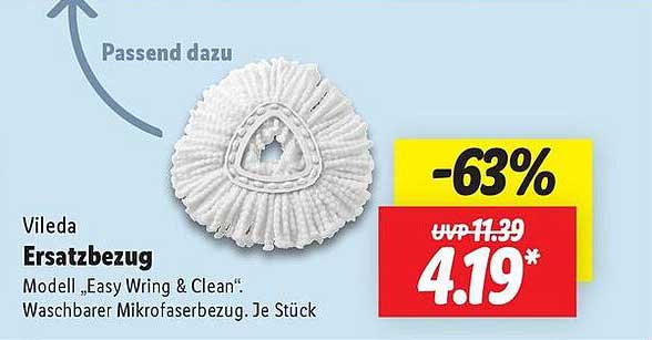 Vileda Ersatzbezug Modell „Easy Wring & Clean“ Waschbarer Mikrofasertuch