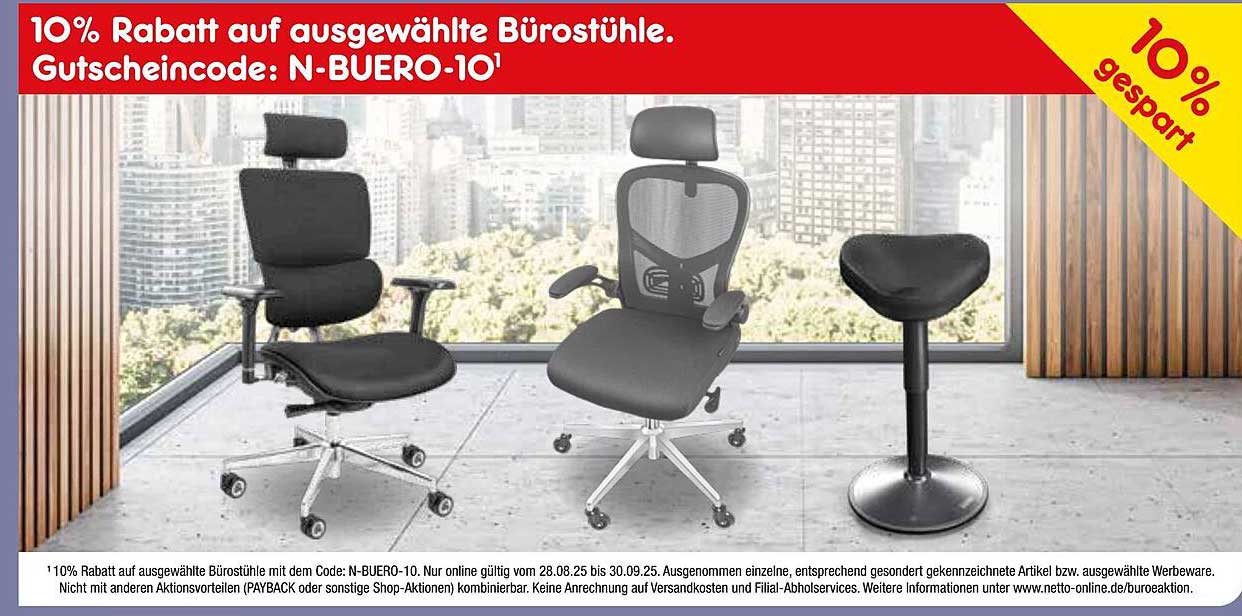 10% Rabatt auf ausgewählte Bürostühle mit Gutscheincode: N-BUERO-10
