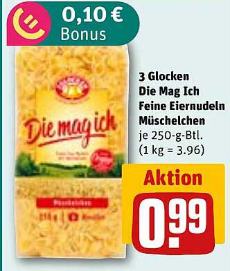 3 Glocken Die Mag Ich Feine Eiernudeln Müschelchen 250-g-Btl.