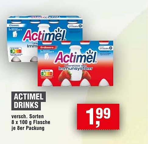 ACTIMEL DRINKS - verschiedene Sorten, 8 x 100 g Flasche je 8er Packung
