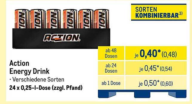 Action Energy Drink 24 x 0,25 l-Dose - Verschiedene Sorten