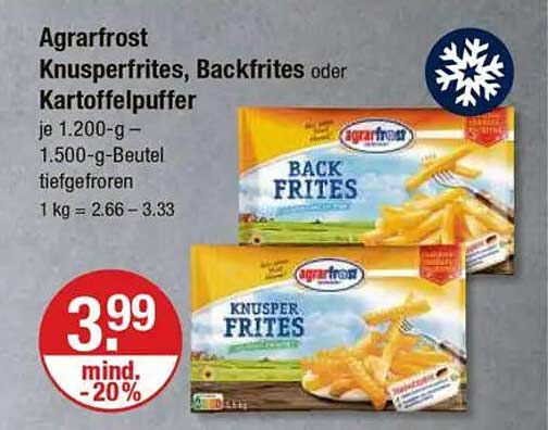 Agrarfrost Knusperfrites, Backfrites oder Kartoffelpuffer