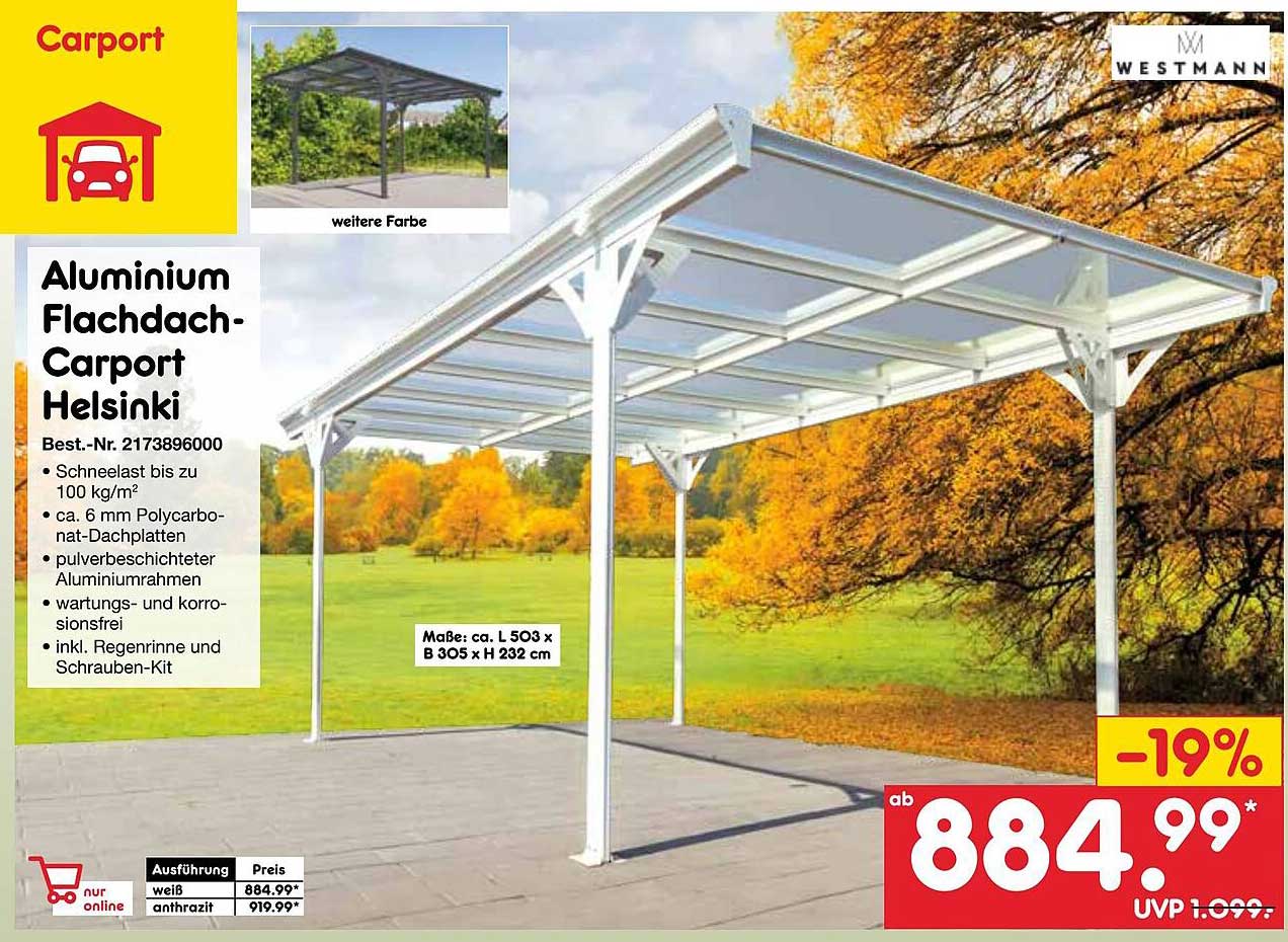 Aluminium Flachdach-Carport Helsinki