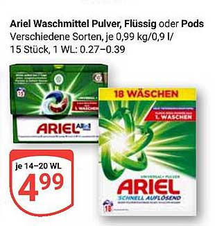 Ariel Waschmittel Pulver, Flüssig oder Pods - verschiedene Sorten