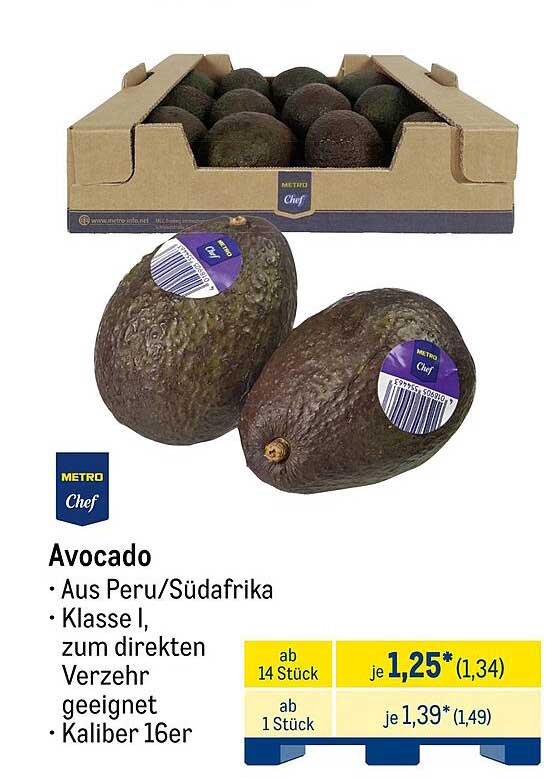 Avocado aus Peru/Südafrika - Klasse I, Kaliber 16er