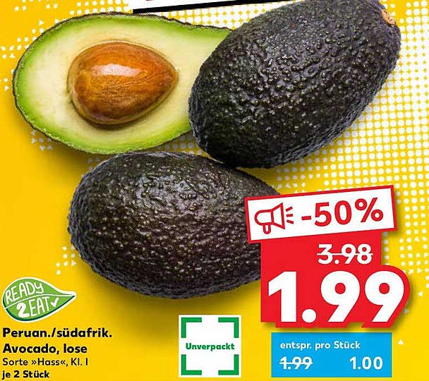 Avocado, lose, Peruanisch/Südafrikanisch, Sorte »Hass«, 2 Stück