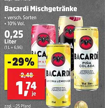 Bacardi Mischgetränke 0,25 Liter - verschiedene Sorten