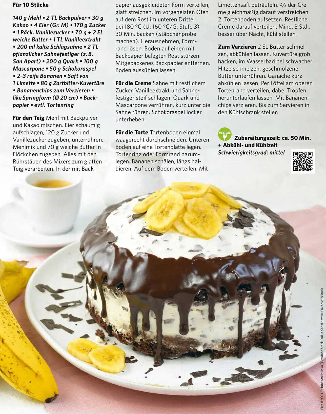 Bananen-Schokoladen-Torte für 10 Stücke
