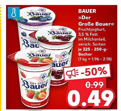 BAUER »Der Große Bauer« Fruchtjoghurt, 3,5 % Fett im Milchanteil, verschiedene Sorten je 225 - 250-g-Becher