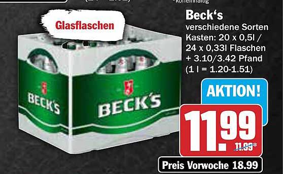 Beck's Bier – Verschiedene Sorten im Kasten