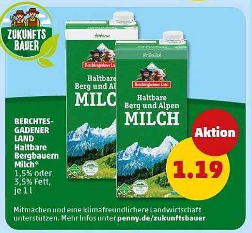 BERCHTES-GADENER LAND Haltbare Bergbauern Milch 1,5% oder 3,5% Fett, je 1 l