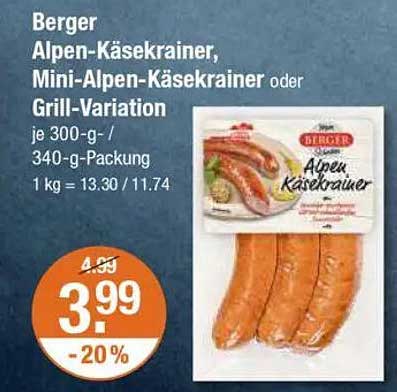 Berger Alpen-Käsekrainer, Mini-Alpen-Käsekrainer oder Grill-Variation