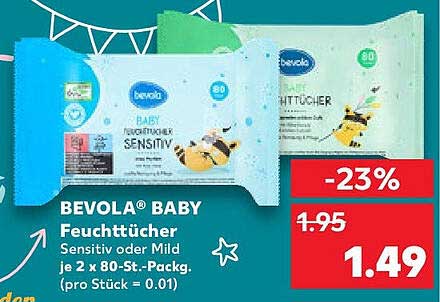 BEVOLA® BABY Feuchttücher Sensitiv oder Mild je 2 x 80-St.-Pack.