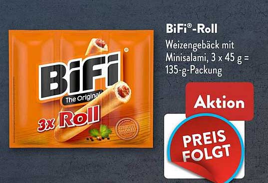 BiFi®-Roll Weizengebäck mit Minisalami, 3 x 45 g = 135-g-Packung