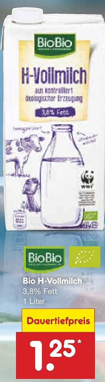 Bio H-Vollmilch 3,8% Fett, 1 Liter