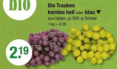 Bio Trauben kernlos hell oder blau