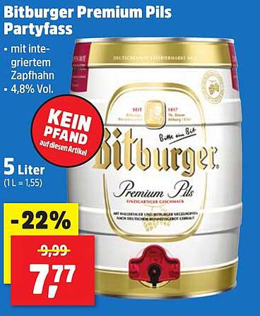 Bitburger Premium Pils Partyfass - 5 Liter